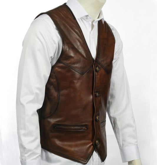Men's Heritage Four-Button Leather Waistcoat - product view 2