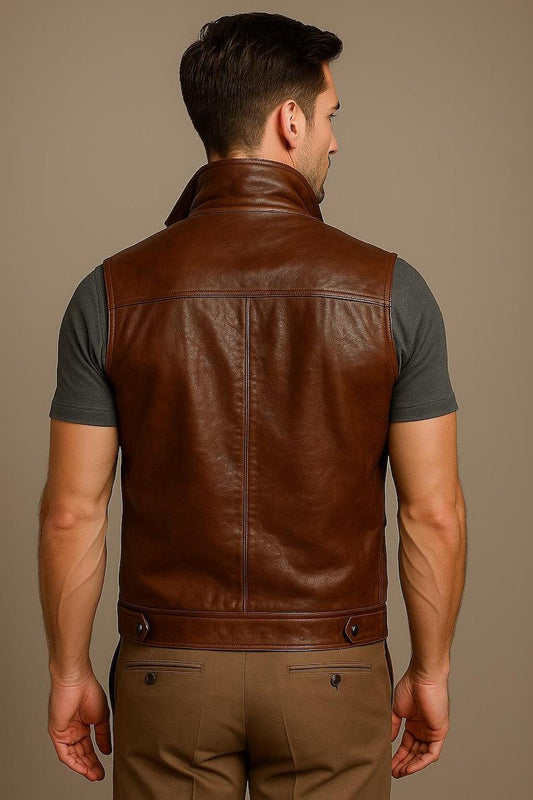 Men's Range Four-Pocket Stand-Collar Leather Vest - product view 2