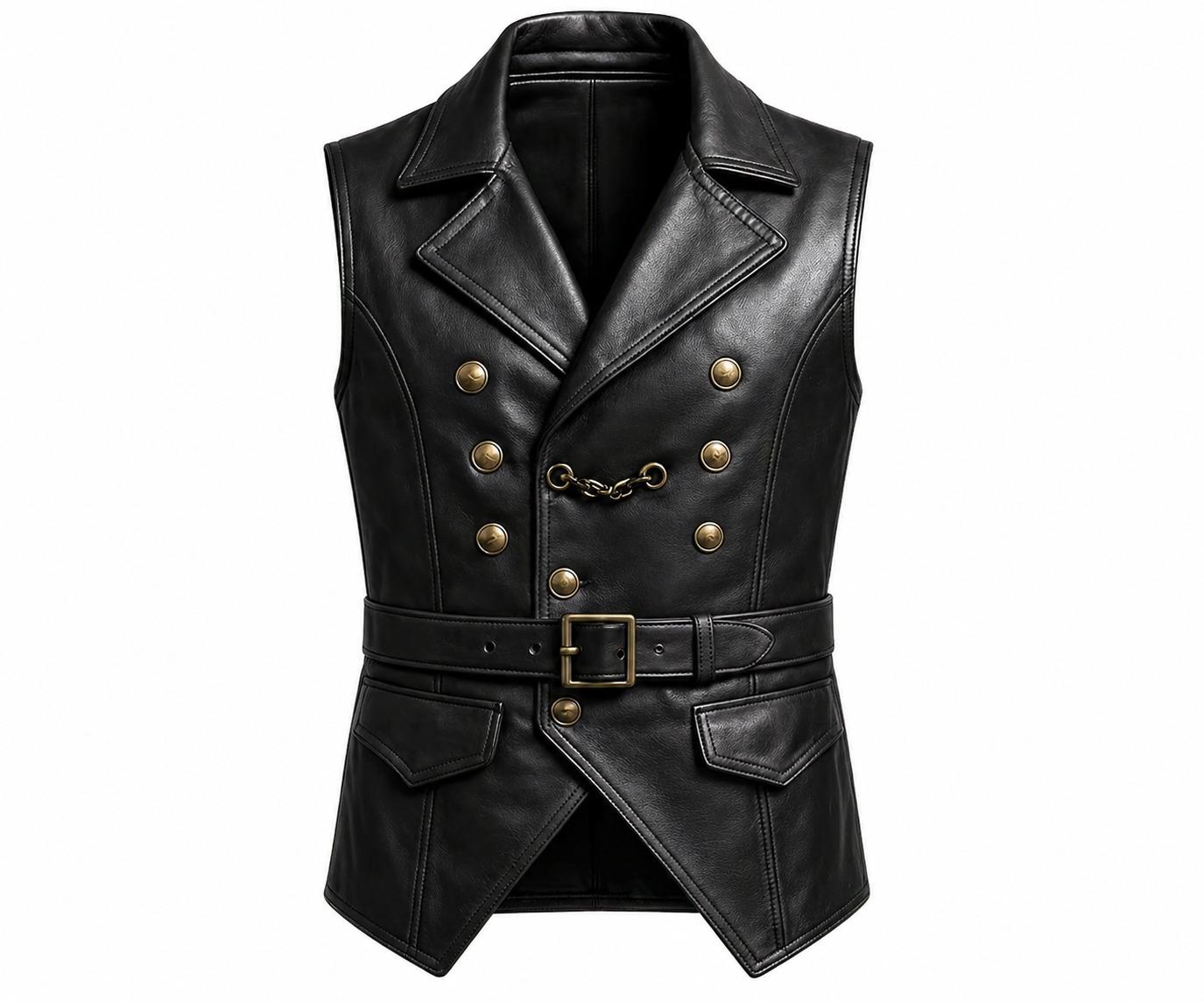 Men's Command Double-Breasted Leather Vest - product view 1