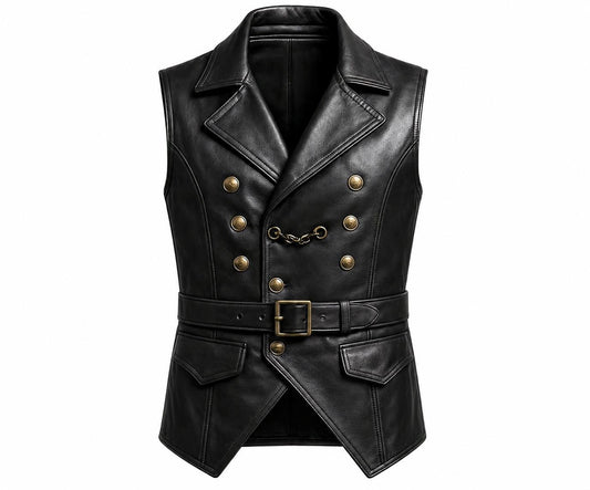 Men's Command Double-Breasted Leather Vest - product view 1