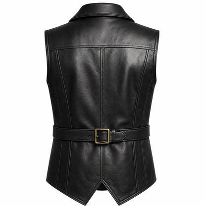 Men's Command Double-Breasted Leather Vest - back view
