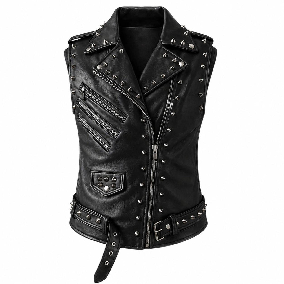 Men's Riot Studded Leather Biker Vest - front view