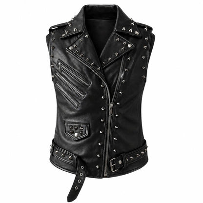 Men's Riot Studded Leather Biker Vest - front view
