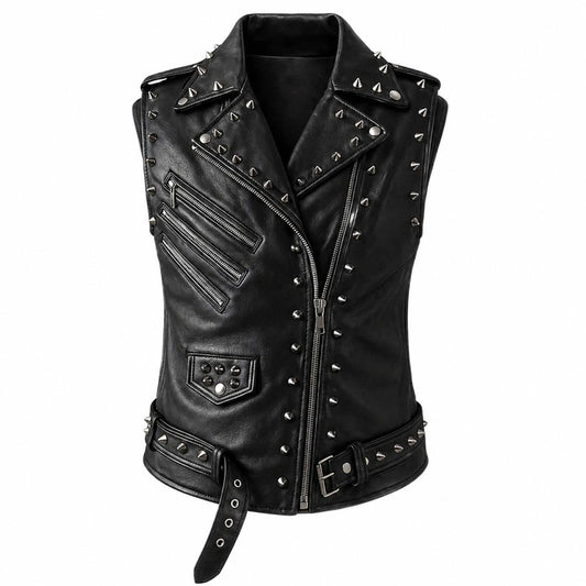 Men's Riot Studded Leather Biker Vest - product view 1