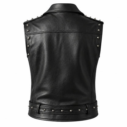 Men's Riot Studded Leather Biker Vest - back view