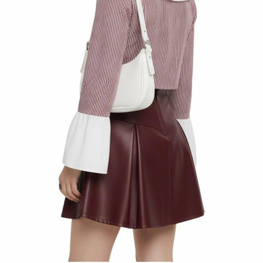 Women's Merlot Pleated Leather Mini Skirt - back view