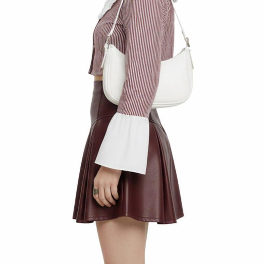 Women's Merlot Pleated Leather Mini Skirt - product view 2