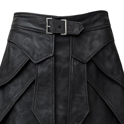 Women's Nocturne Asymmetric Leather Mini Skirt - back view