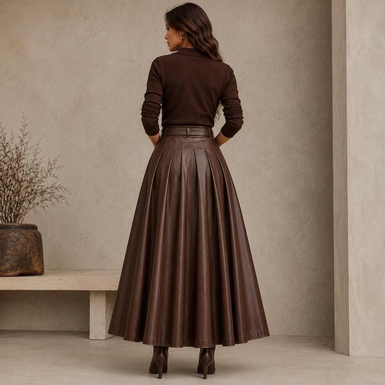 Women's Sienna Pleated Leather Maxi Skirt - product view 2