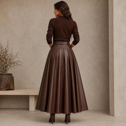 Women's Sienna Pleated Leather Maxi Skirt - back view