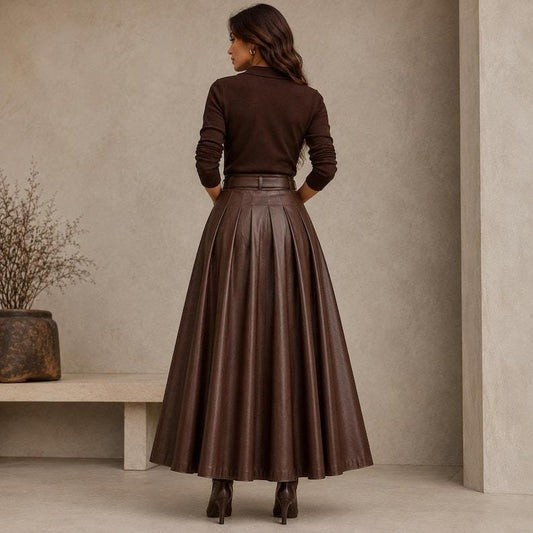 Women's Sienna Pleated Leather Maxi Skirt - product view 2
