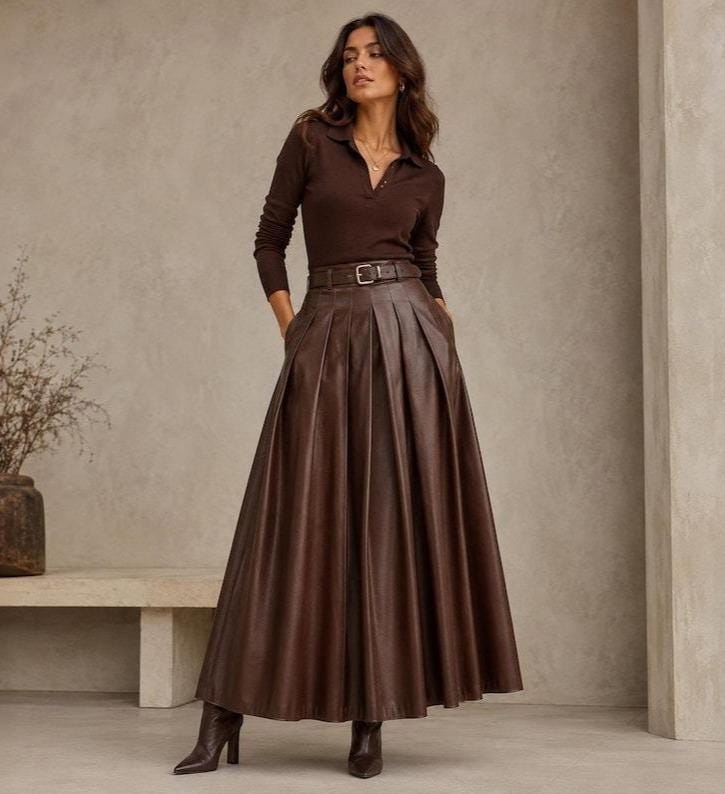 Women's Sienna Pleated Leather Maxi Skirt - product view 1