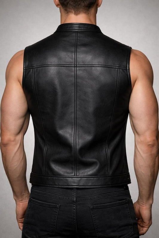 Men's Onyx Snap-Front Leather Riding Vest - product view 2