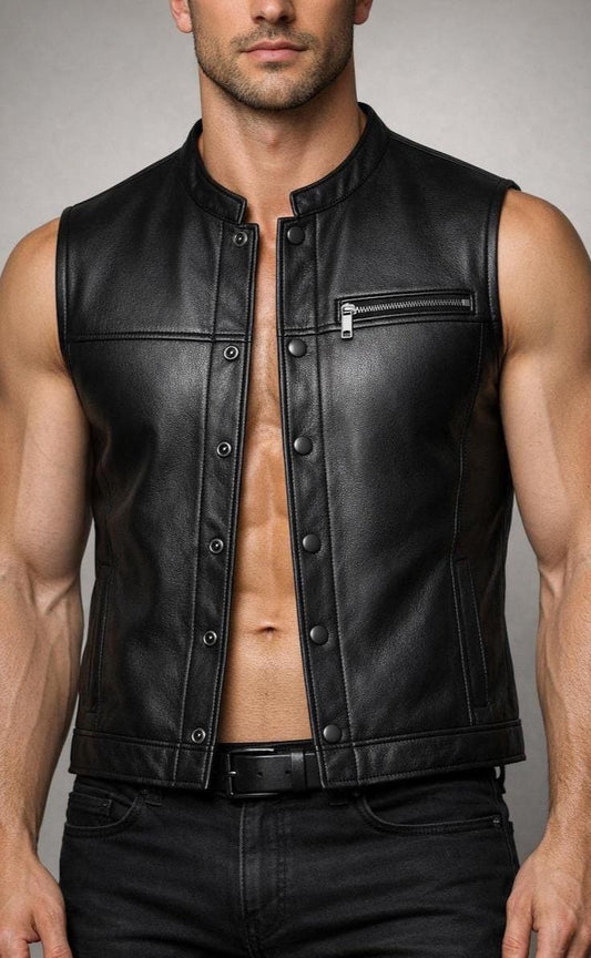 Men's Onyx Snap-Front Leather Riding Vest - product view 1