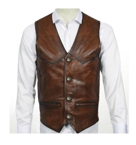 Men's Heritage Four-Button Leather Waistcoat - product view 1
