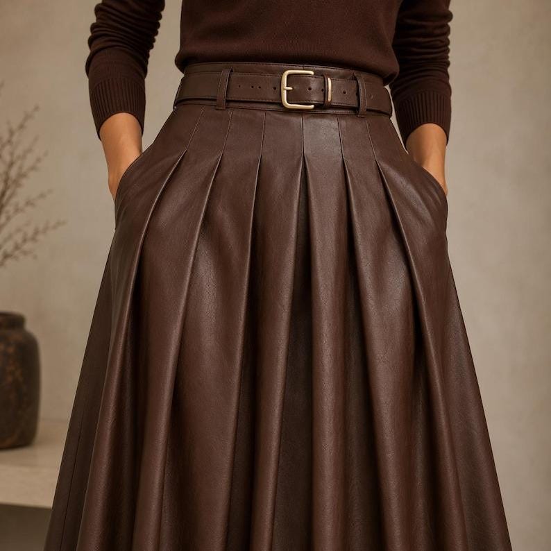 Women's Sienna Pleated Leather Maxi Skirt - product view 3