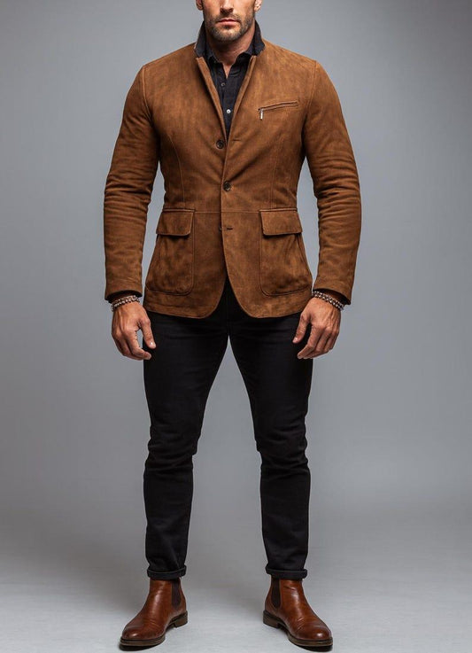 Men's Alder Brown Suede Leather Blazer - product view 2