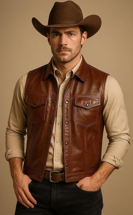 Men's Frontier Leather Trucker Vest - product view 1