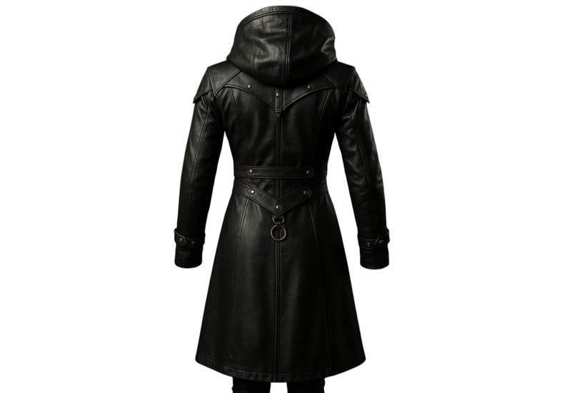 Men's Raven Hooded Buckle Leather Trench Coat - product view 2