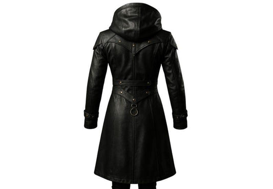 Men's Raven Hooded Buckle Leather Trench Coat - product view 2