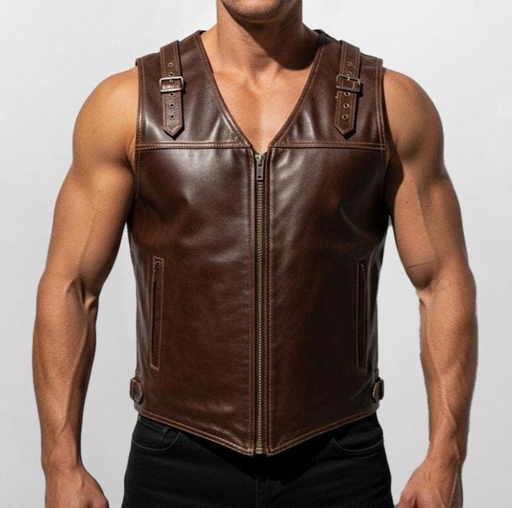 Men's Outrider Buckle-Strap Leather Riding Vest - product view 1