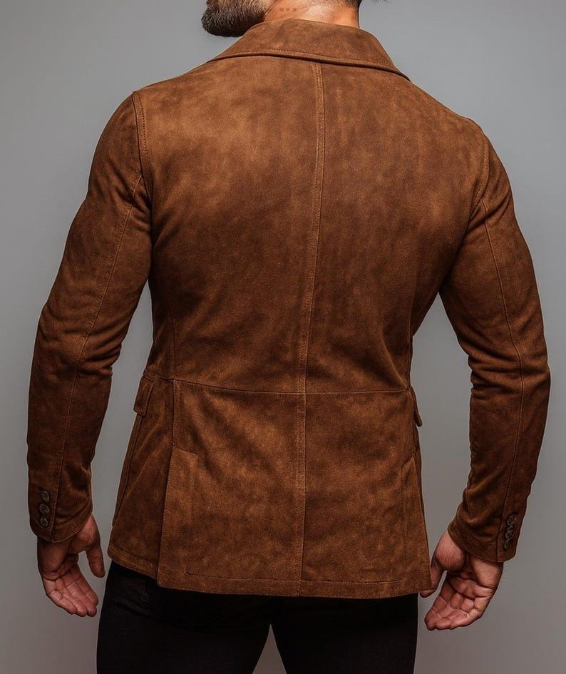 Men's Alder Brown Suede Leather Blazer - back view