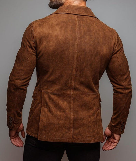 Men's Alder Brown Suede Leather Blazer - back view