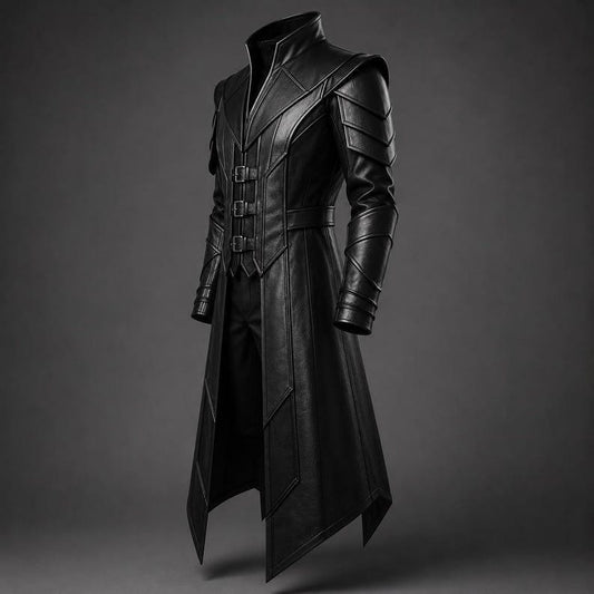 Men's Nightfall Panelled Gothic Leather Coat - product view 2