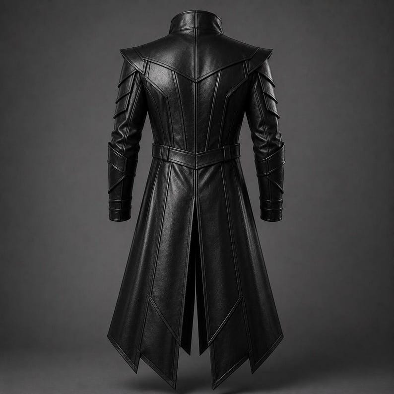 Men's Nightfall Panelled Gothic Leather Coat - back view