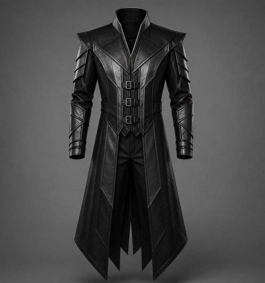 Men's Nightfall Panelled Gothic Leather Coat - product view 1